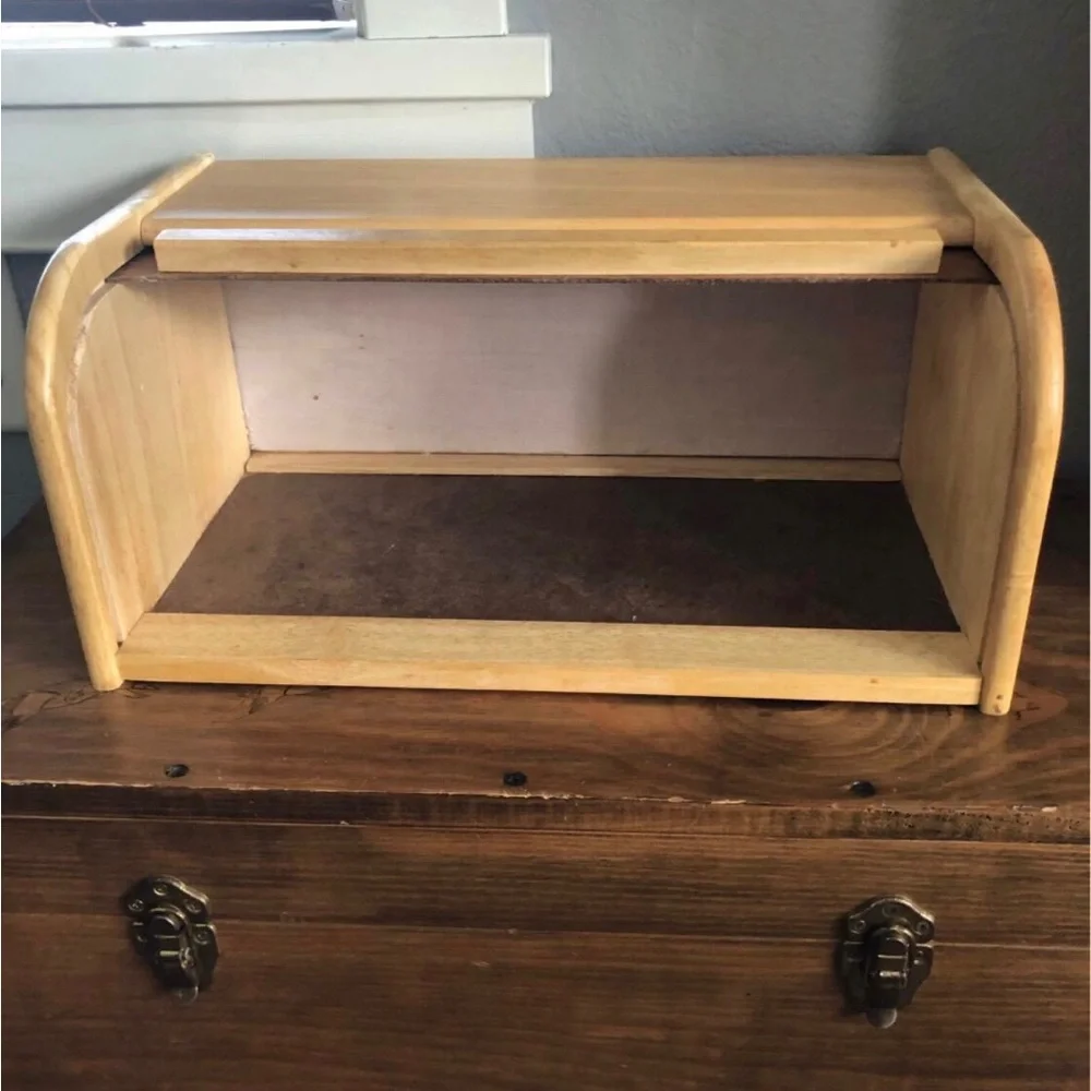 Wood roll top bread box - cottage core